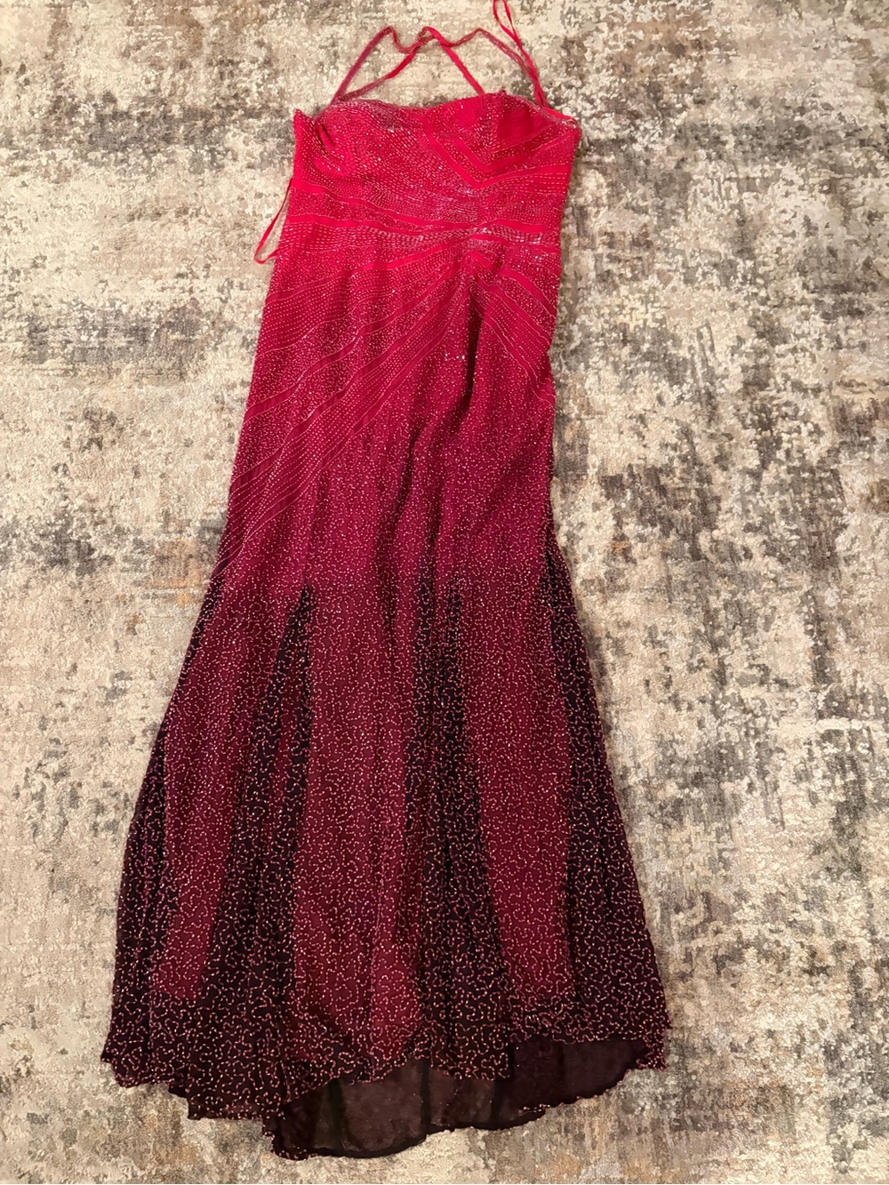 Sparkling Ombre Red Evening Gown